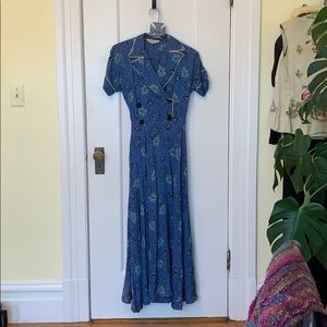 Vintage long blue lounge wrap dress